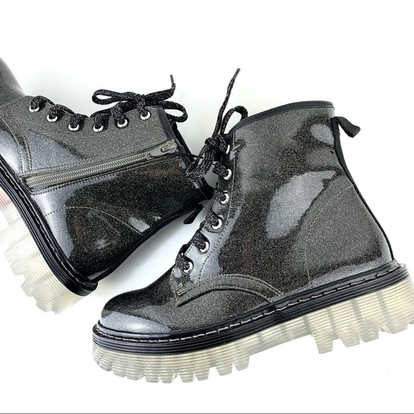 NEW RARE Steve Madden glitter combat boots shoes 4 Y2k doc martens style - Picture 4 of 5